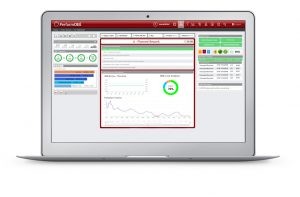 A silver laptop featuring PerformOEE's Order Detail Screen containing valuable OEE tracking and Productivity data for a particular work center | OEE Software